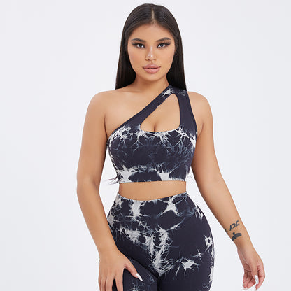 Completo Sportivo Tie-Dye Monospalla Leggings e Pantaloncini