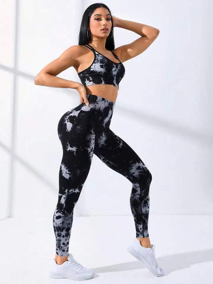 Completo Sportivo Tie-Dye Compreso Di Leggings e Top