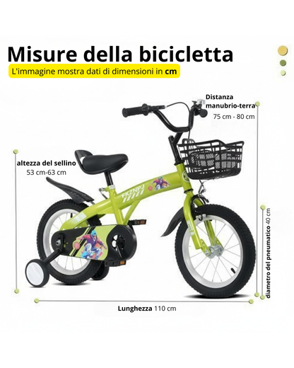 Bicicletta per Bambini con Rotelle e Cestino