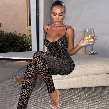 Tuta Jumpsuit Leopardata Trasparente con Spalline Sottili