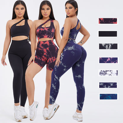 Completo Sportivo Tie-Dye Monospalla Leggings e Pantaloncini