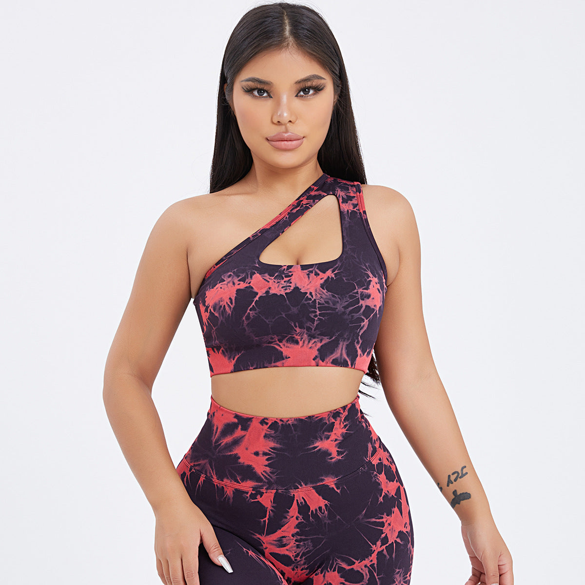 Completo Sportivo Tie-Dye Monospalla Leggings e Pantaloncini