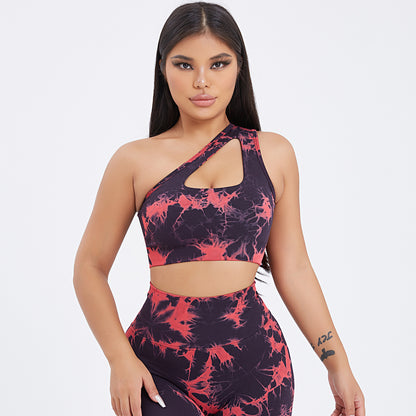 Completo Sportivo Tie-Dye Monospalla Leggings e Pantaloncini