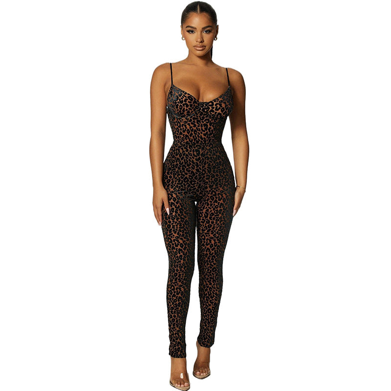 Tuta Jumpsuit Leopardata Trasparente con Spalline Sottili