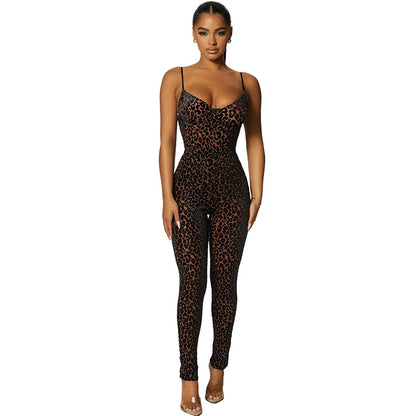 Tuta Jumpsuit Leopardata Trasparente con Spalline Sottili