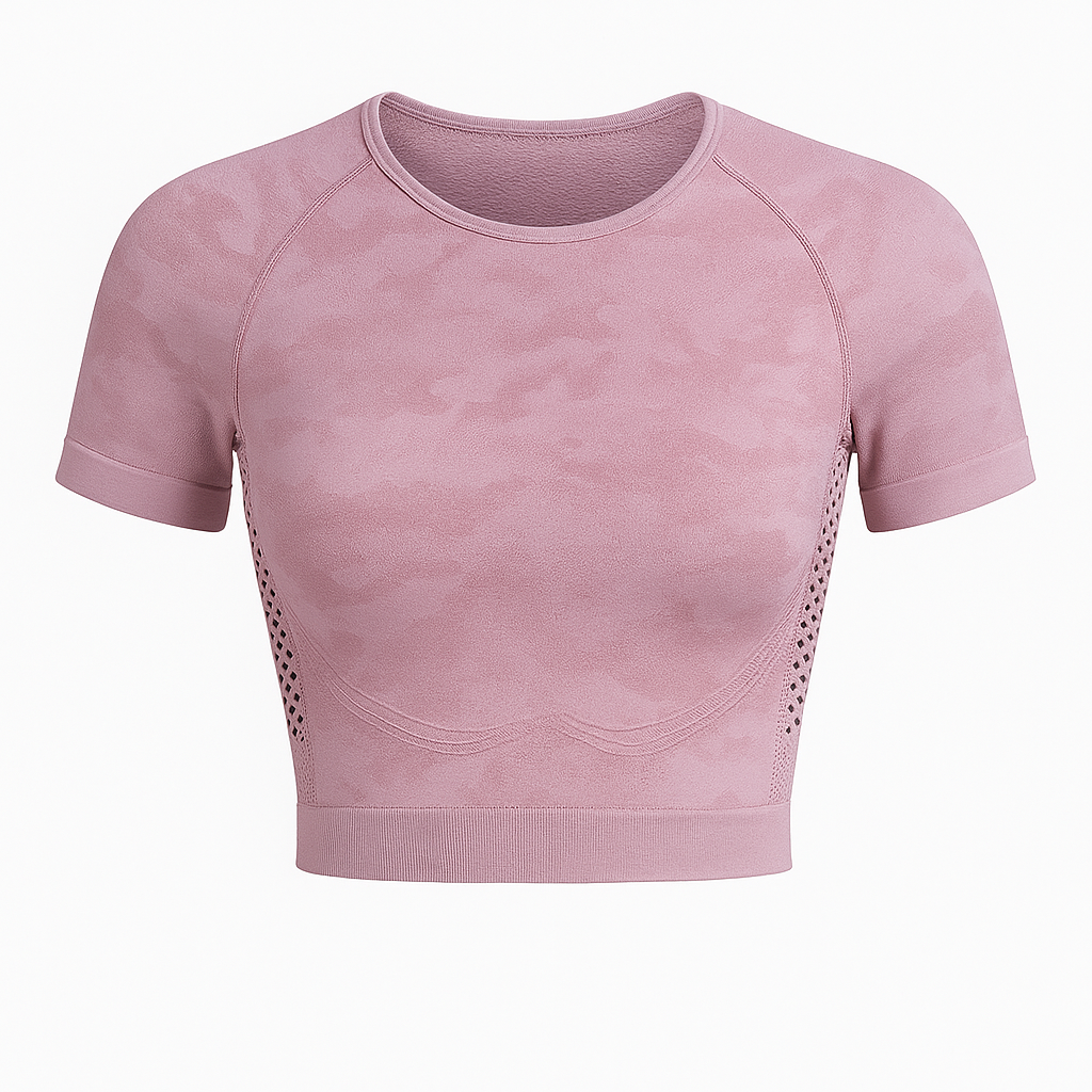 Crop Top Sportivo Camouflage Maniche Corte