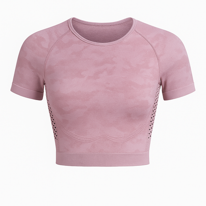 Crop Top Sportivo Camouflage Maniche Corte