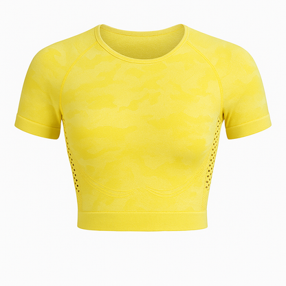 Crop Top Sportivo Camouflage Maniche Corte