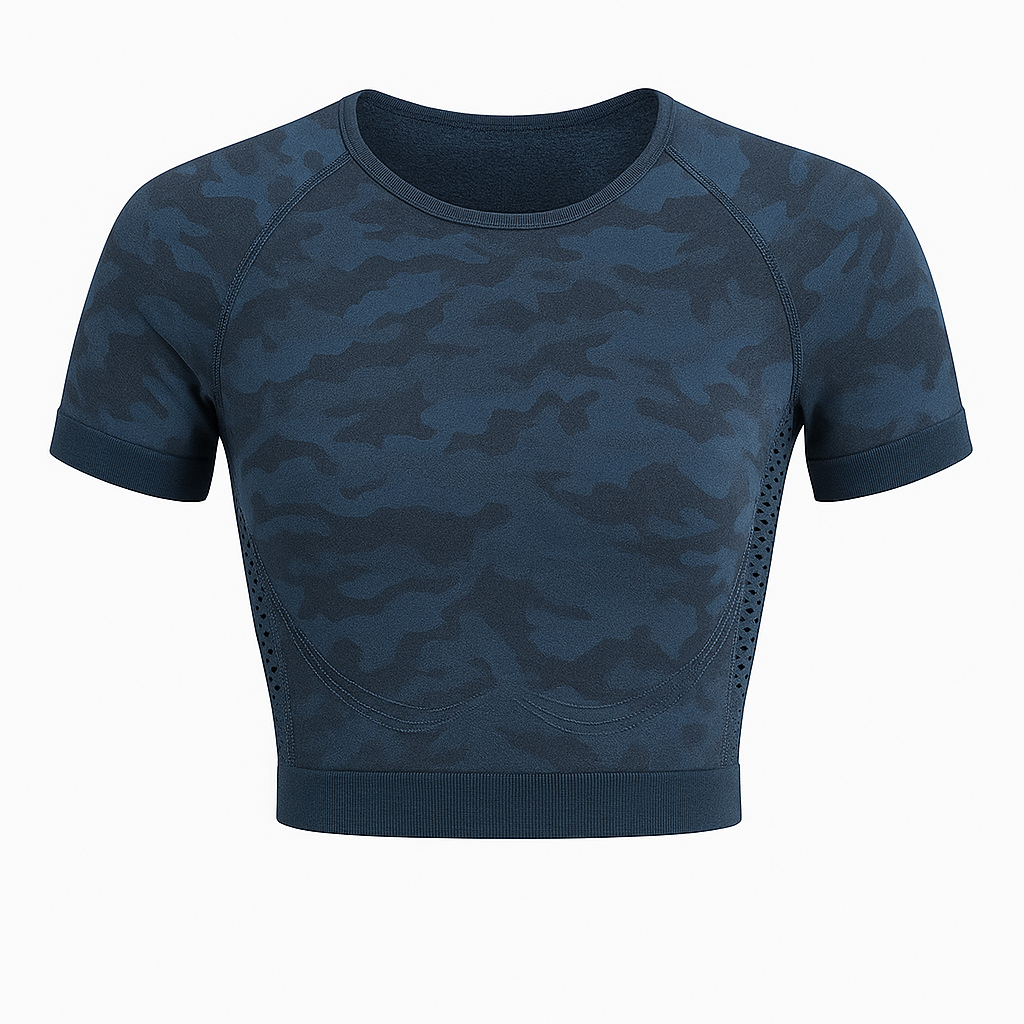 Crop Top Sportivo Camouflage Maniche Corte