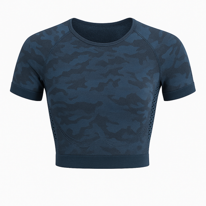 Crop Top Sportivo Camouflage Maniche Corte