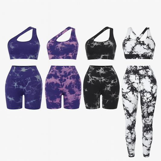 Completo Sportivo Tie-Dye Monospalla Leggings e Pantaloncini