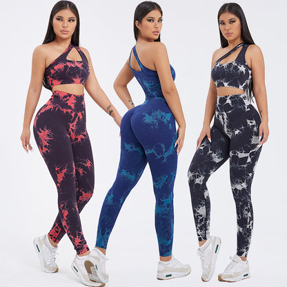 Completo Sportivo Tie-Dye Monospalla Leggings e Pantaloncini