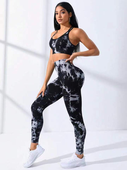 Completo Sportivo Tie-Dye Compreso Di Leggings e Top