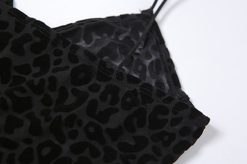 Tuta Jumpsuit Leopardata Trasparente con Spalline Sottili